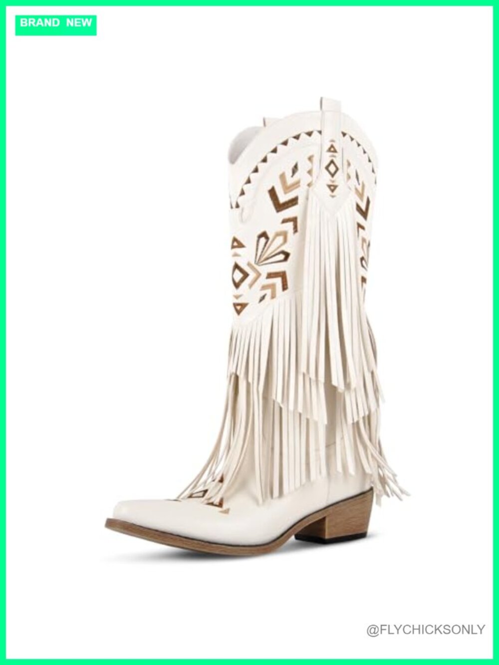 Faux Leather Fringe Cowgirl Knee High Boots Snip Toe Chunky Heel